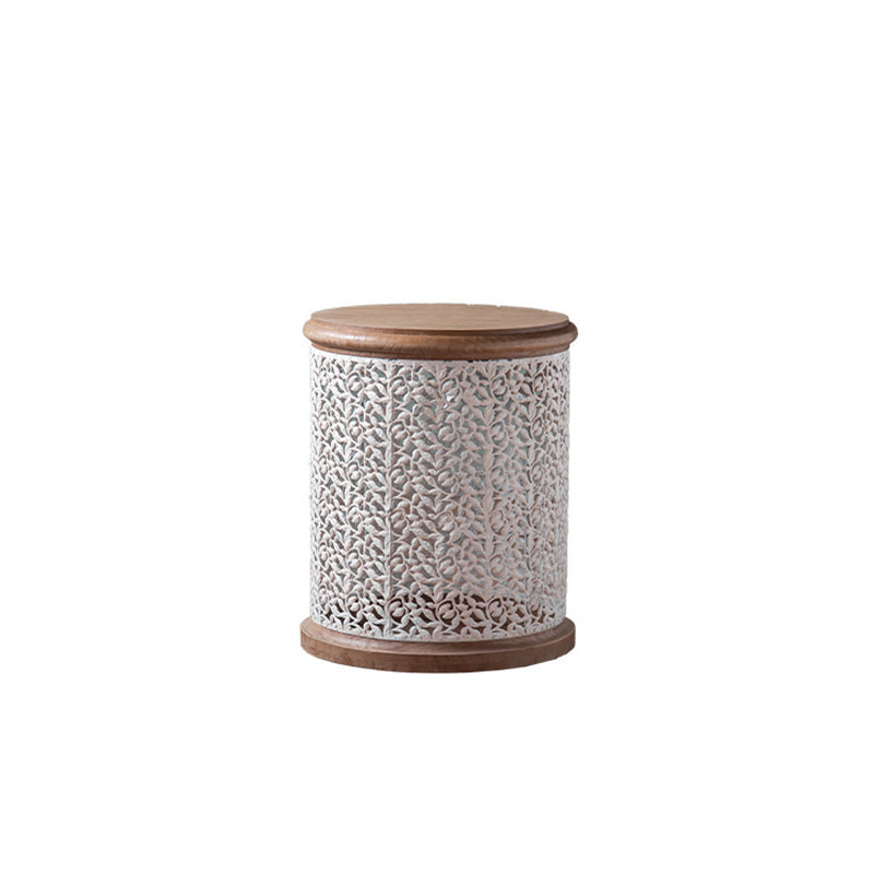 French Mesh Cylinder Pine Iron Side Table