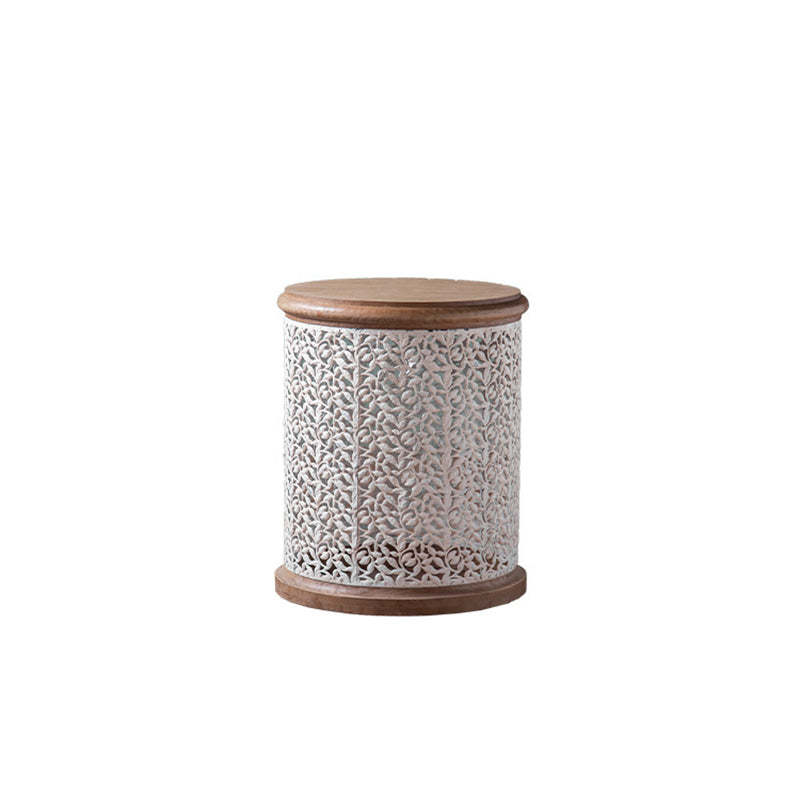 French Mesh Cylinder Pine Iron Side Table