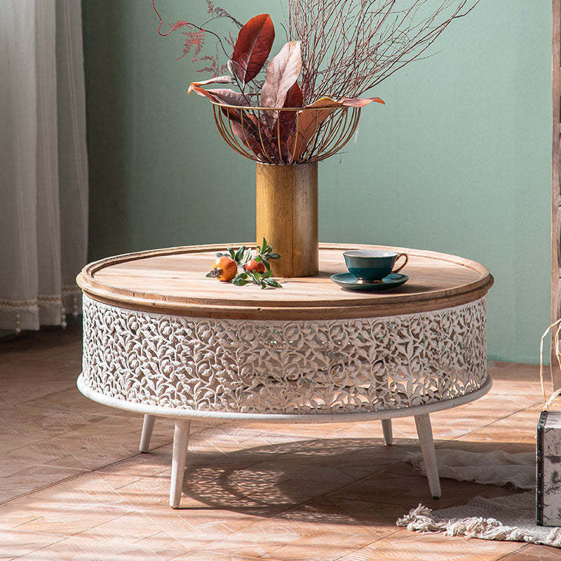 French Mesh Cylinder Pine Iron Side Table — C