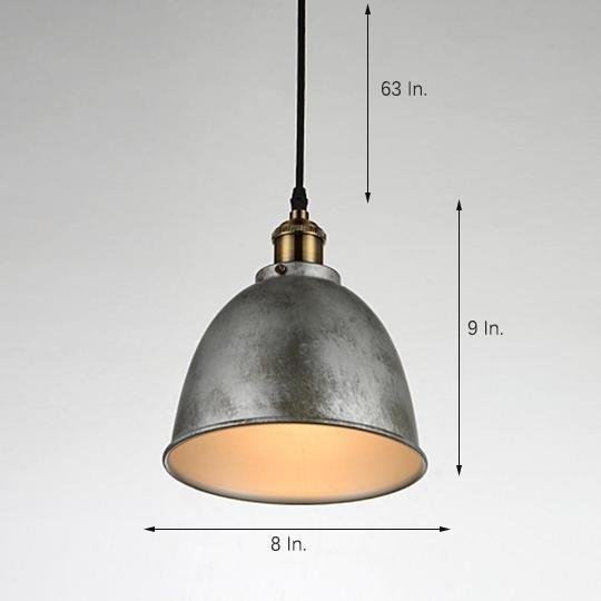 8" White Rustic Dome Bowl Metal Industrial Pendant