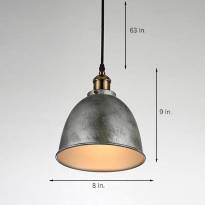 8" White Rustic Dome Bowl Metal Industrial Pendant