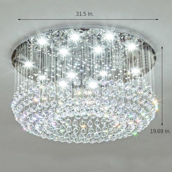 Glass-cicles Crystal LED Chandelier Drum Flush Mount Chandelier-Lighom