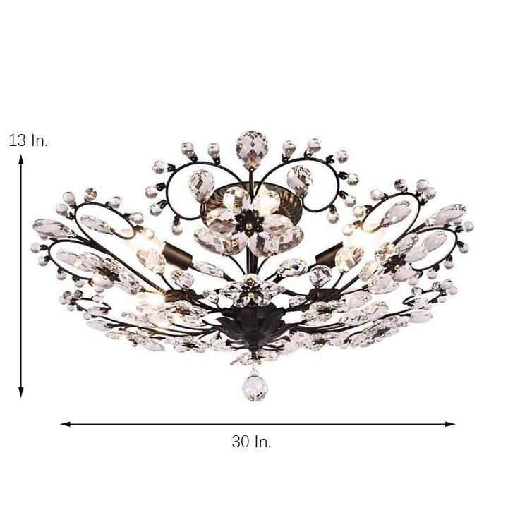 6-light Crystal Flower LED Modern Chandeliers Flush Mount Ceiling Light-Lighom