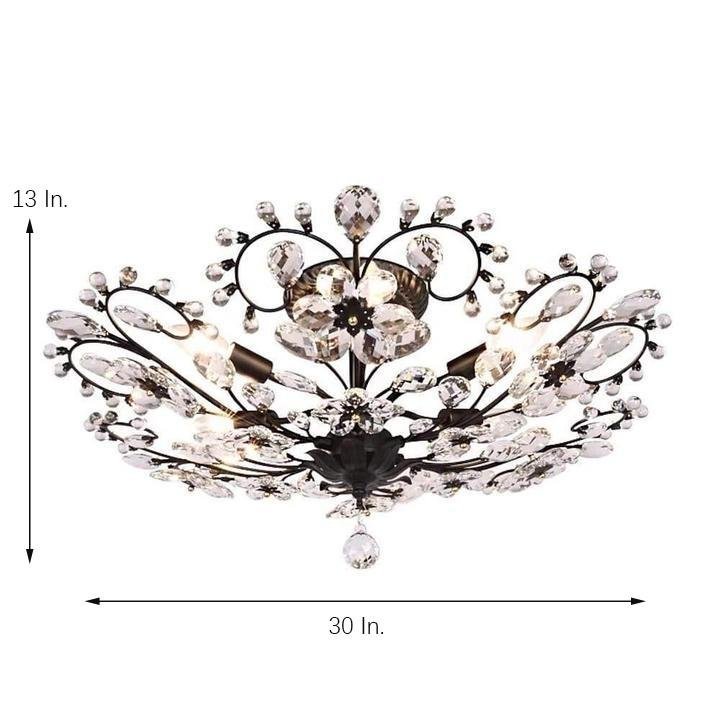 6-light Crystal Flower LED Modern Chandeliers Flush Mount Ceiling Light-Lighom