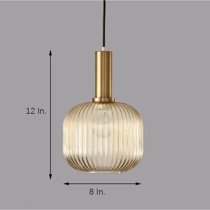 71" Ambient LED Ribbed Metal Blown Glass Pendant Light