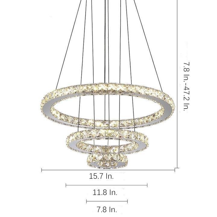 3-Ring Adjustable Tiered Crystal Bling Modern Chandelier