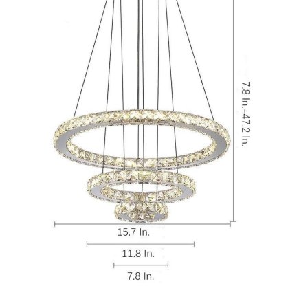 3-Ring Adjustable Tiered Crystal Bling Modern Chandelier