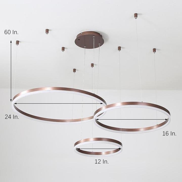 Three-Ring Modern Gold Coffee Plated Dining Chandelier