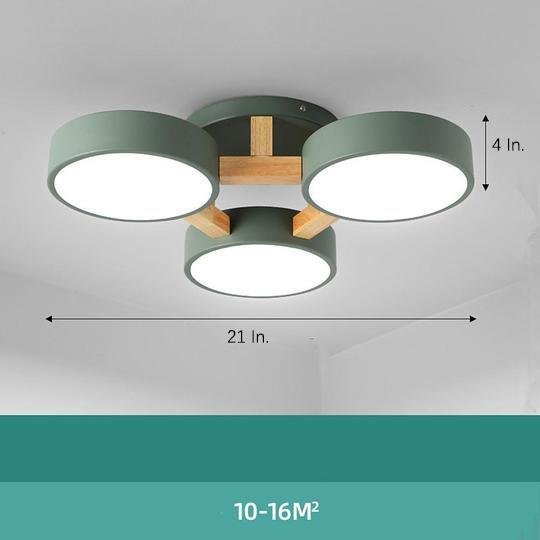 Three-Circle Metal Wood Bamboo LED Flush Mount Light