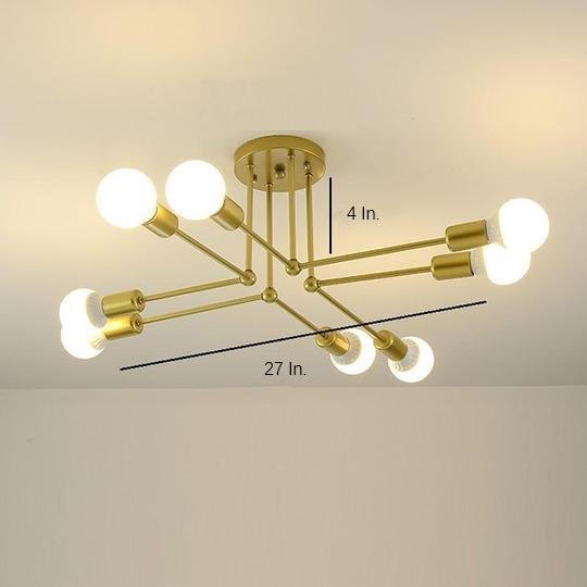 8 Light Modern Linear Gold Flush Mount Light Metal LED Ceiling Light-Lighom