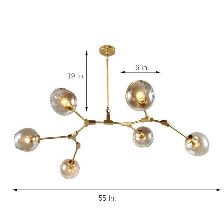 Nordic Contemporary Sputnik Blown Glass Chandelier, 6-Bulb