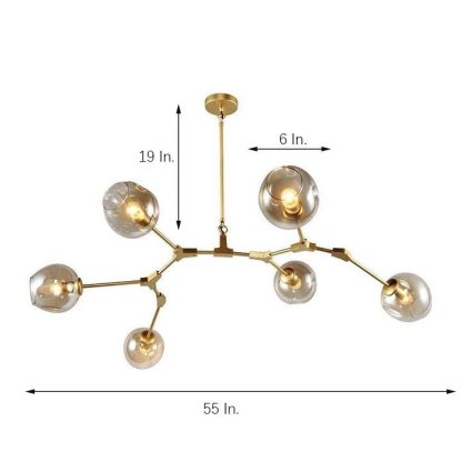 Nordic Contemporary Sputnik Blown Glass Chandelier, 6-Bulb