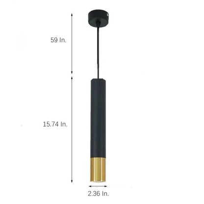 Elongated Cylinder Black and Gold Metal Shade LED Modern Pendant Light Island Hanging Lights-Lighom