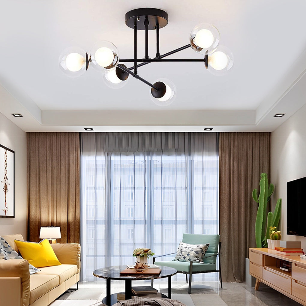 Modern island 6-light semi-flush mount light in glass — Warm White (3000K) / Brushed Gold