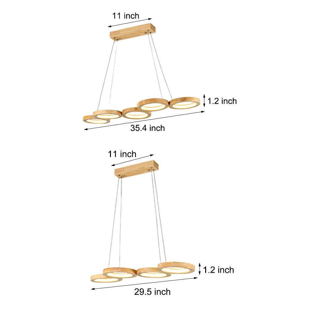 4 Circle Light Modern Wood Bamboo Acrylic Design Pendant Lighting LED Kitchen Lighting Dining Room Lighting Ceiling Light-Lighom