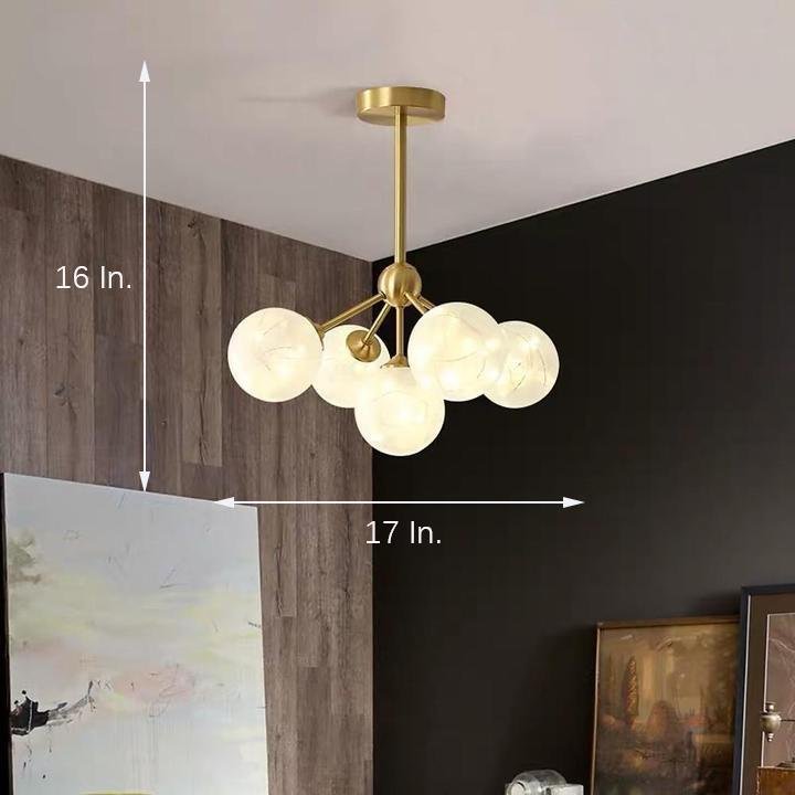 5-Globe Glass Brass Ornate LED Flush Mount