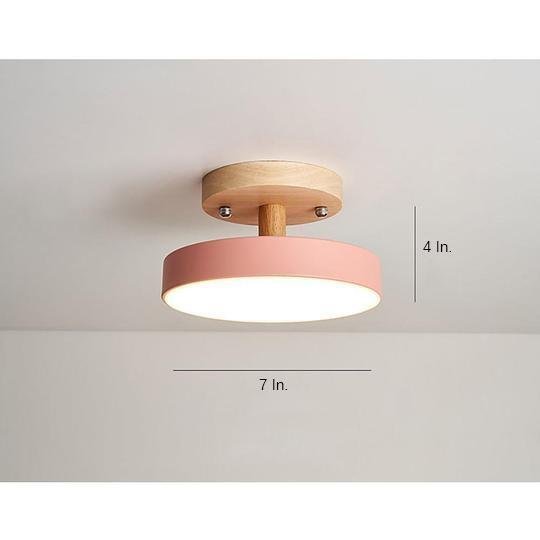 Round Minimalist Drum Metal Bamboo LED Flush Mount Light