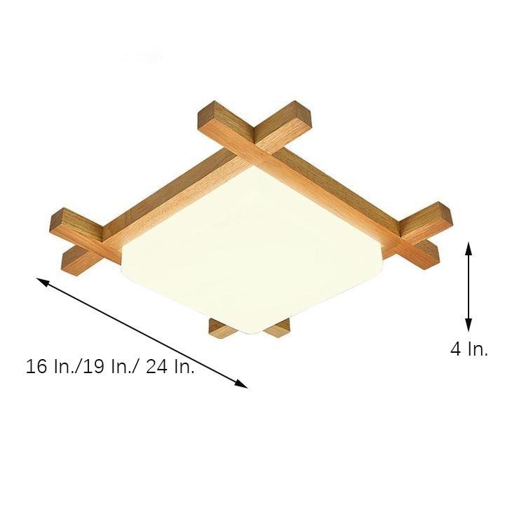 Square Rustic Wood Dimmable LED Modern Flush Mount Ceiling Light-Lighom