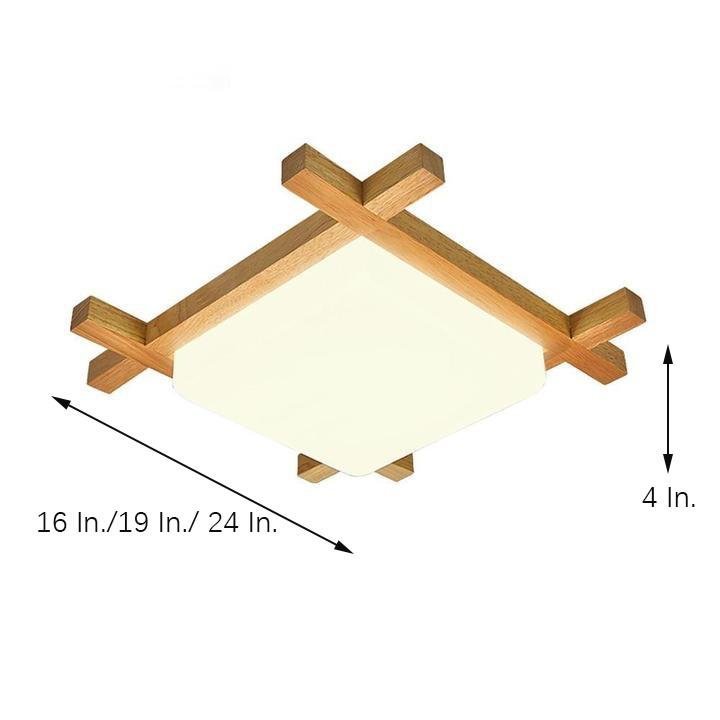 Square Rustic Wood Dimmable LED Modern Flush Mount Ceiling Light-Lighom