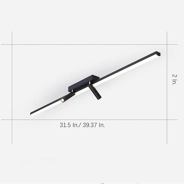 Unique 2-Spotlights Black Linear Semi-Flush Mount Ceiling LED Light-Lighom