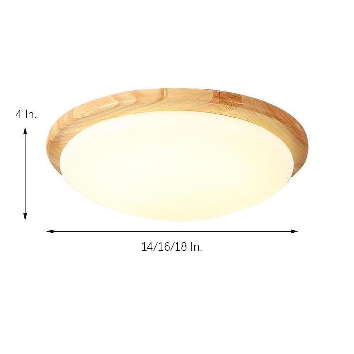 14'' LED Dimmable Wood Flush Mount Light Nordic LED Bamboo Bedroom Ceiling Lights-Lighom