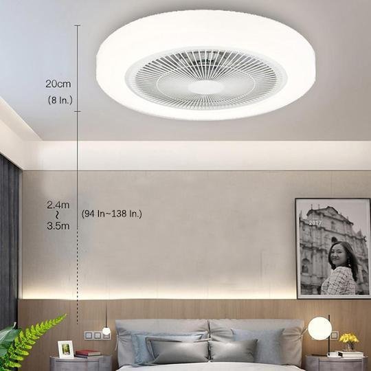 Rounded Linear Flush Mount Bladeless Ceiling Fans with Lights LED Living Room Ceiling Lights-Lighom