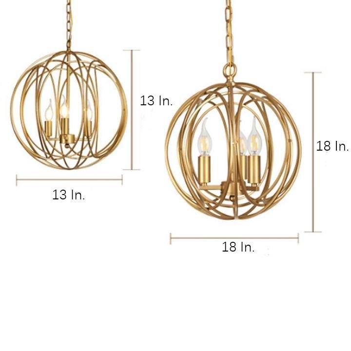 3 - Light LED Brass Globe Cage Candlestick Orb Chandelier-Lighom