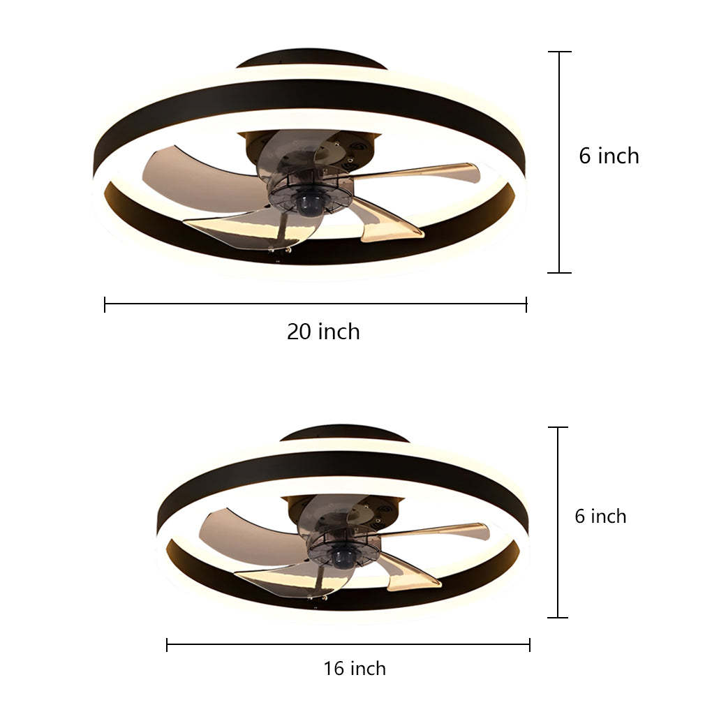 16" Circular Dimmable Modern Flush Mount LED Fan Chandelier