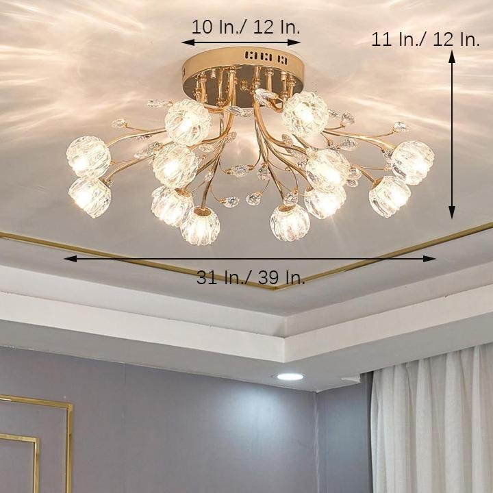 Globe Flush Mount Ceiling Light Glass Crystal Cluster LED Light-Lighom