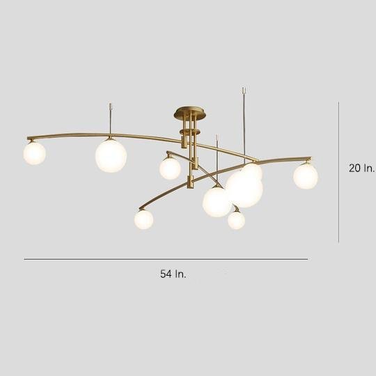 Curved Line 9-Light Glass LED Gold Modern Chandelier