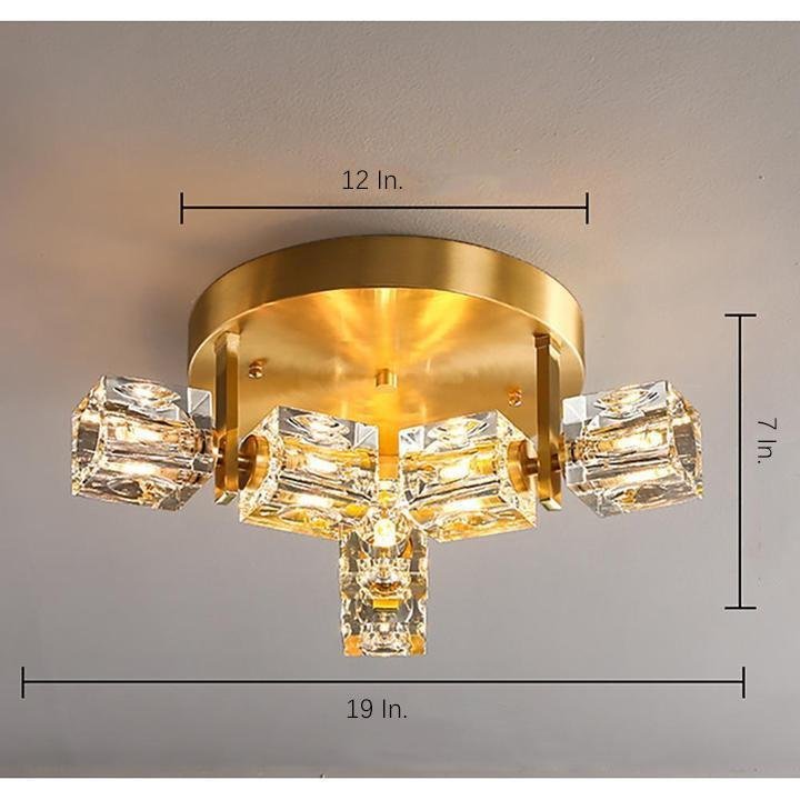 6-Light Unique Crystal Brass LED Flush Mount Light