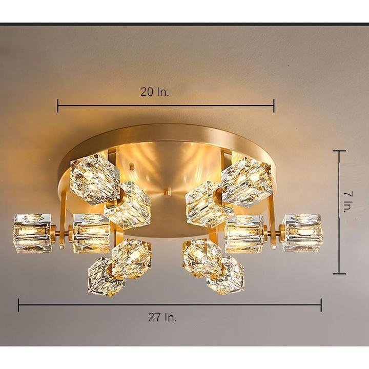 6-Light Unique Crystal Brass LED Flush Mount Light