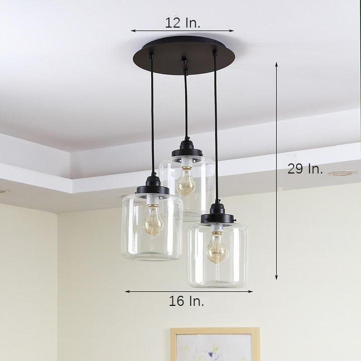 Industrial Glass Foyer Chandelier with 3 Lights-Lighom