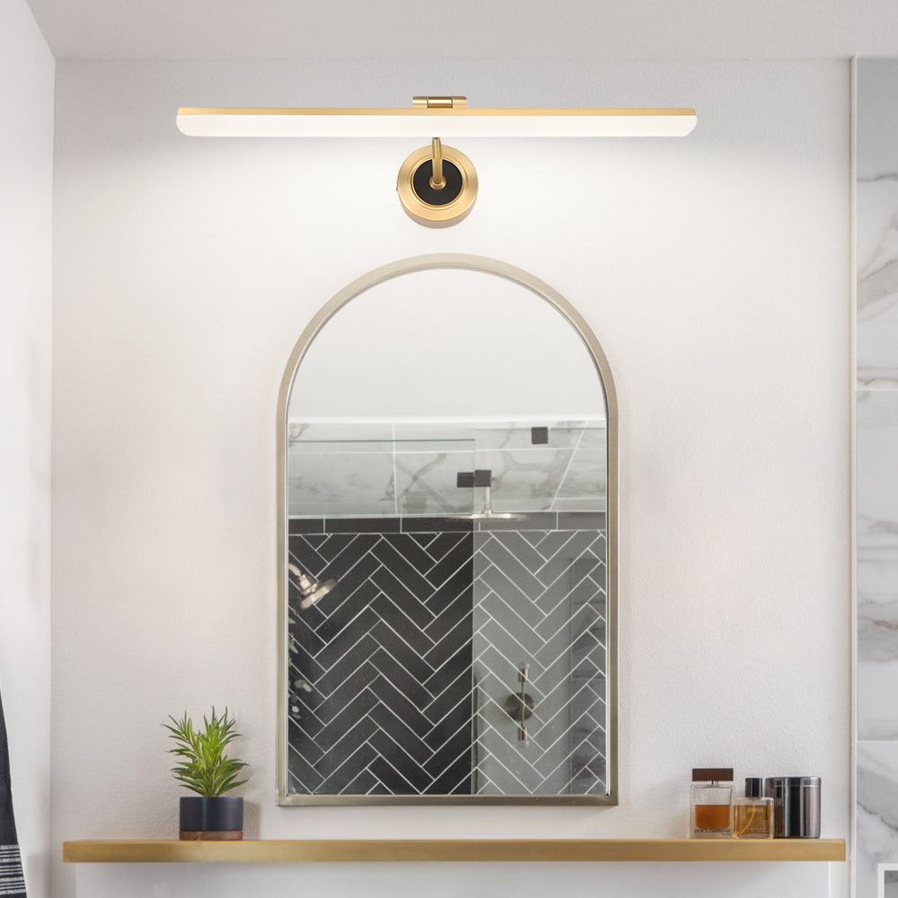 Adjustable LED Bathroom Vanity Mirror Light with Rotatable Flat Bar in Gold/Black Finish-Lighom