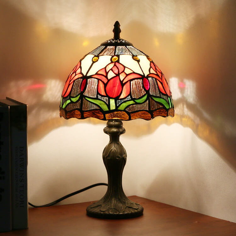 Tiffany Rustic Tulip Stained Glass Table Lamp — Tulip 2 / Push Button Switch / 110V-120V For US/CA