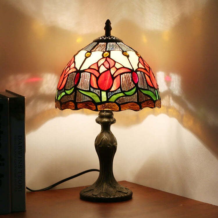 Tiffany Rustic Tulip Stained Glass Table Lamp — Tulip 2 / Push Button Switch / 110V-120V For US/CA