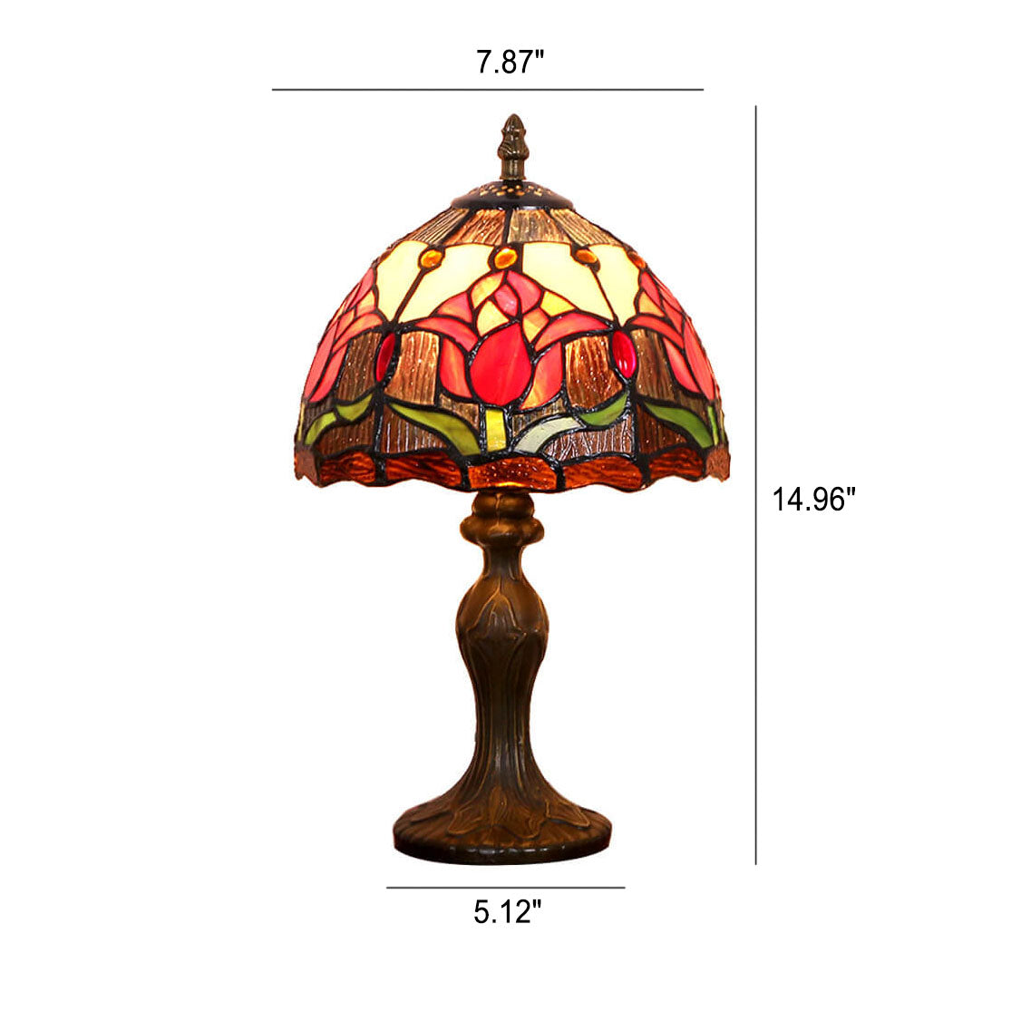 Tiffany Rustic Tulip Stained Glass Table Lamp — Blue Tulip / Push Button Switch / 110V-120V For US/CA