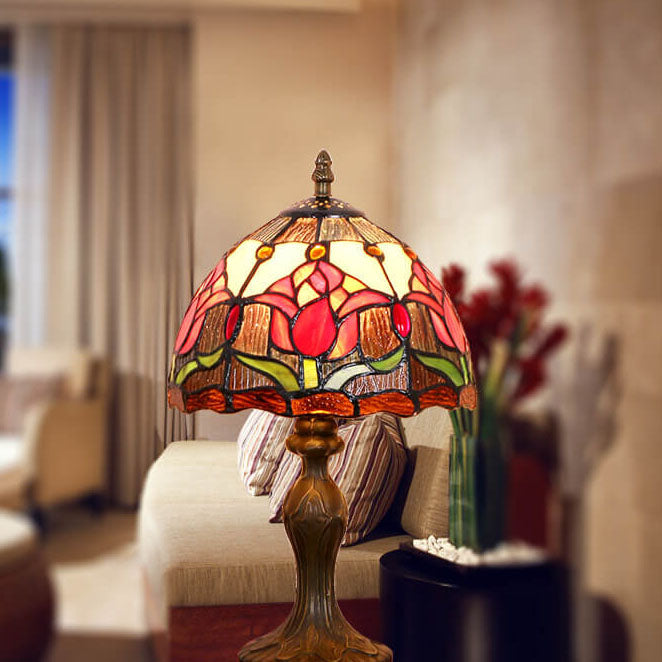 Tiffany Rustic Tulip Stained Glass Table Lamp