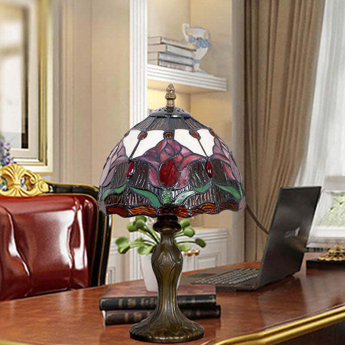 Tiffany Rustic Tulip Stained Glass Table Lamp — Tulip 1 / Push Button Switch / 220V-240V For UK/AU