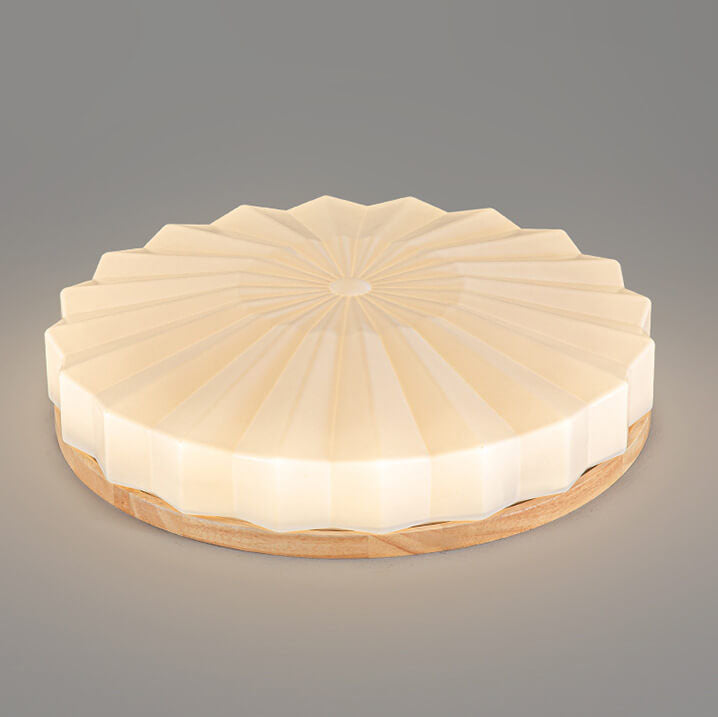 Lighom japanese round wood flush mount lighting — 15.75" W x 15.75" H x 3.35" D / Warm White (3000K) / 220V-240V (UK/AU