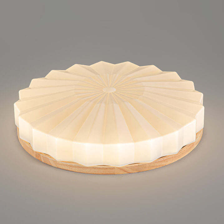 Japanese Minimalist Round Wood Acrylic LED Flush Mount Light