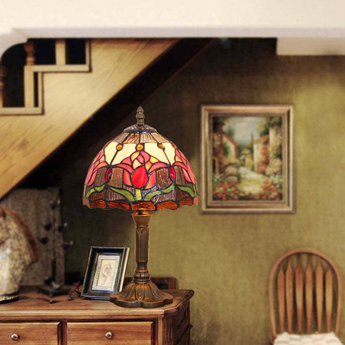 Tiffany Rustic Tulip Stained Glass Table Lamp