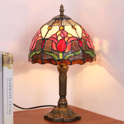 Tiffany Rustic Tulip Stained Glass Table Lamp — Tulip 2 / Push Button Switch / 220V-240V For UK/AU