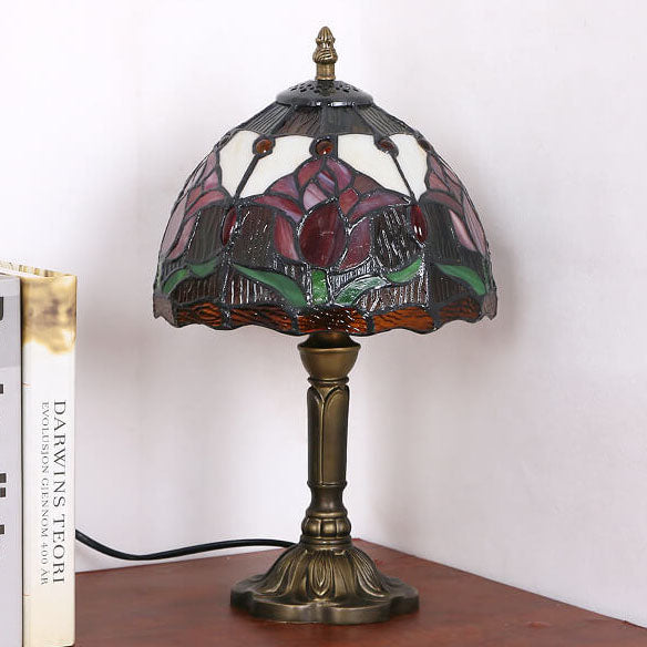 Tiffany Rustic Tulip Stained Glass Table Lamp — Tulip 2 / Dimmer Switch / 110V-120V For US/CA