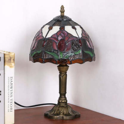 Tiffany Rustic Tulip Stained Glass Table Lamp — Tulip 2 / Dimmer Switch / 110V-120V For US/CA