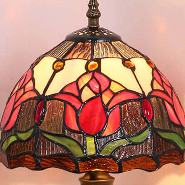 Tiffany Rustic Tulip Stained Glass Table Lamp — Blue Tulip / Dimmer Switch / 110V-120V For US/CA