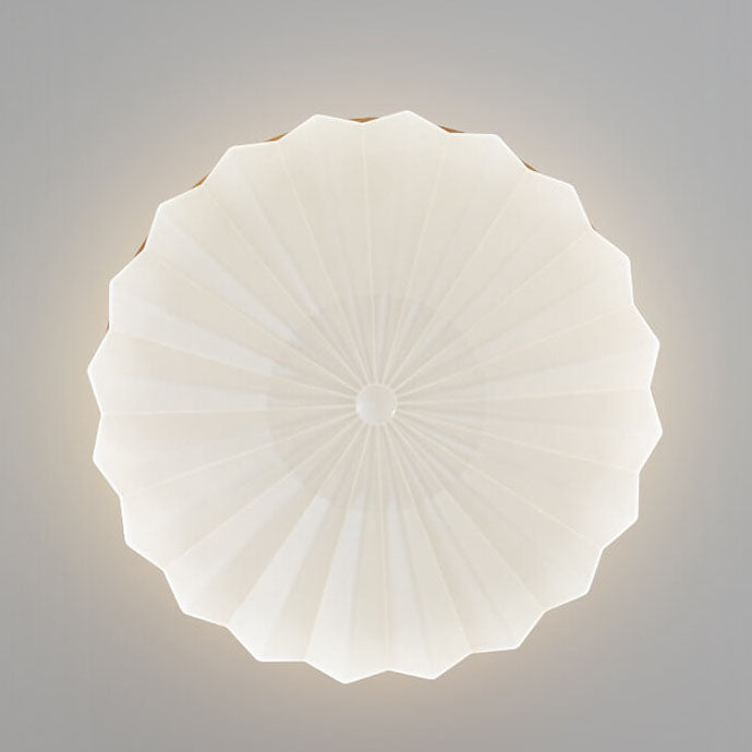 Japanese Minimalist Round Wood Acrylic LED Flush Mount Light