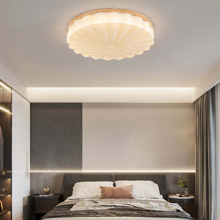 Japanese Minimalist Round Wood Acrylic LED Flush Mount Light
