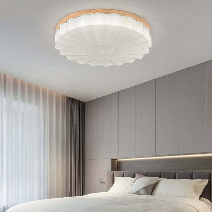 Japanese Minimalist Round Wood Acrylic LED Flush Mount Light