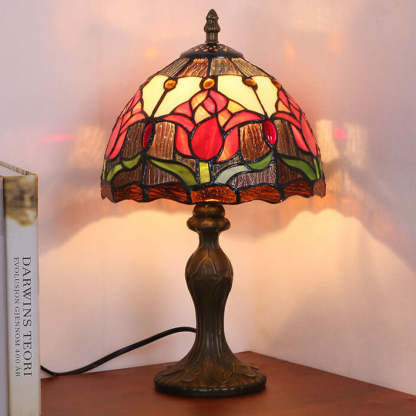 Tiffany Rustic Tulip Stained Glass Table Lamp — Tulip 1 / Dimmer Switch / 110V-120V For US/CA